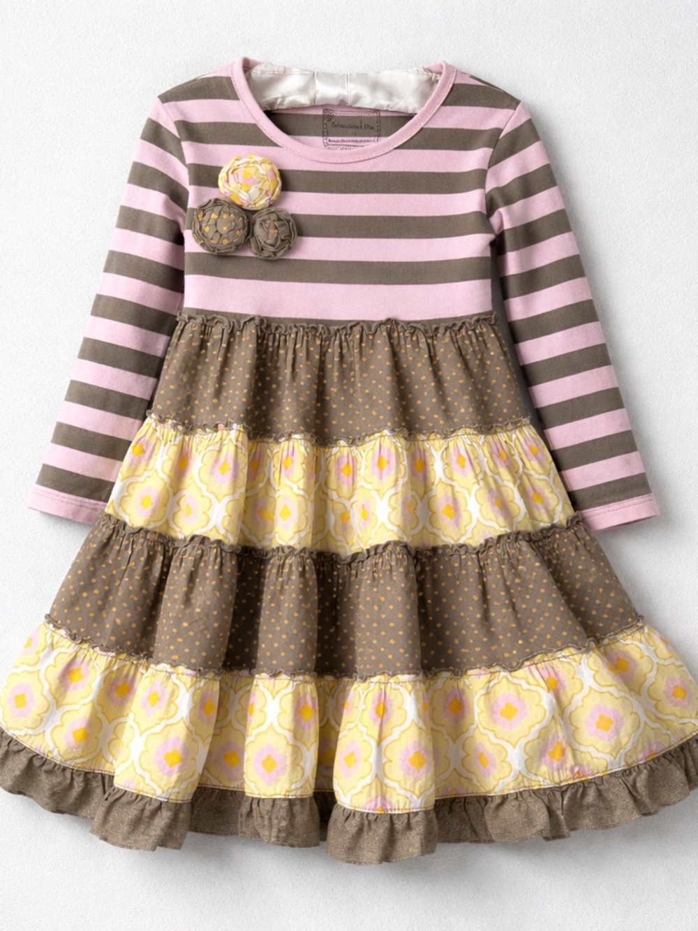Mustard pie multi print tiered ruffle long sleeve dress size 2T